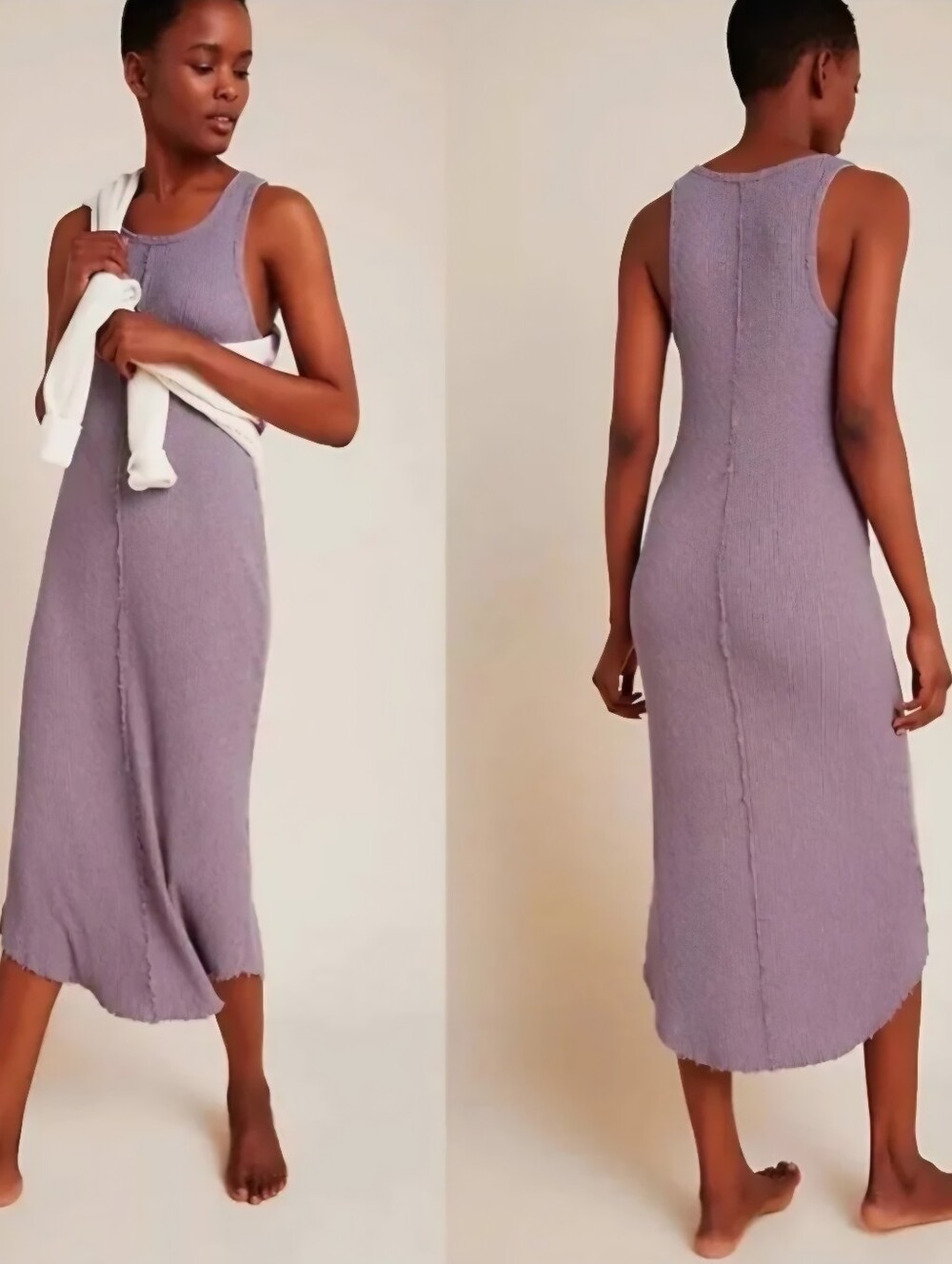 T.La Anthropologie Lia Ribbed Midi Dress Size Small Sleeveless Bodycon Purple.